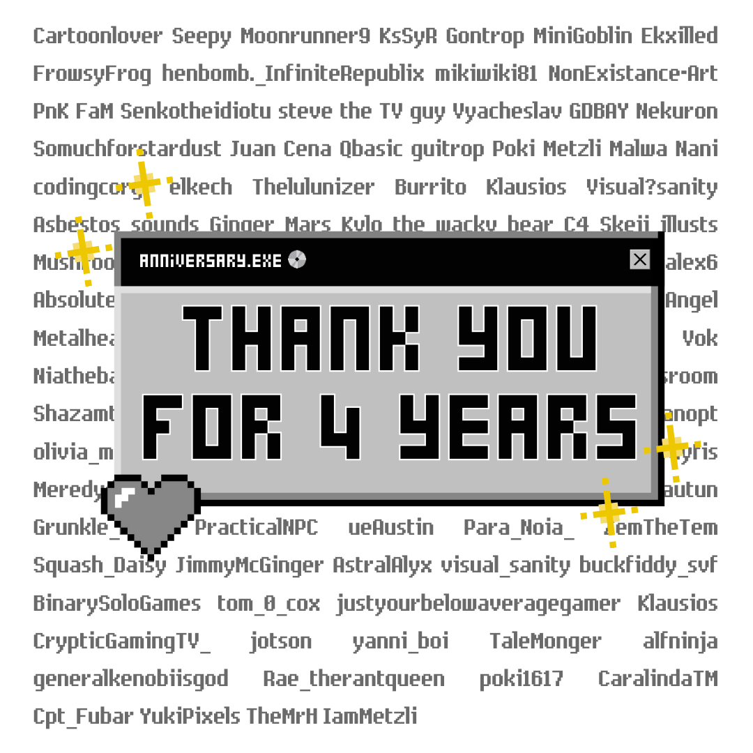 A thank you post we did with all the usernames of our community members thanking them for an amazing 4 years of the studio
